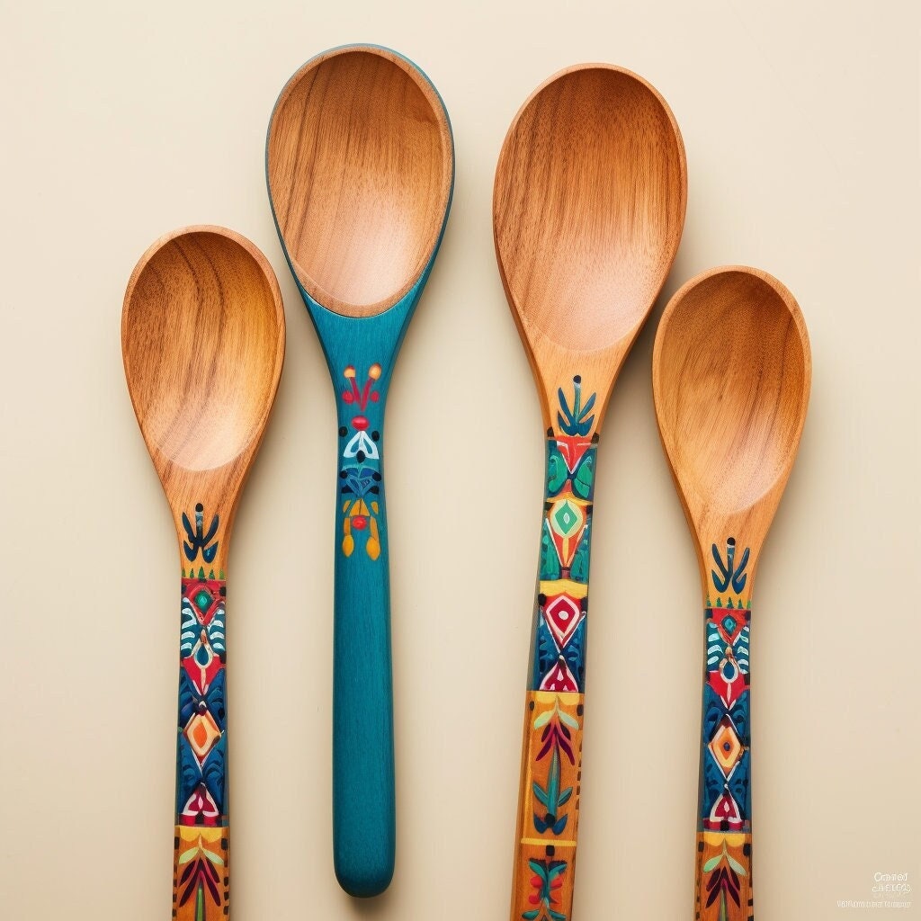 Vintage Mexican Folk Art Wood Cross Metal Silver Tone Spoon Forks Catholic