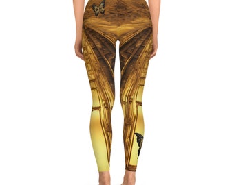 Stretchy Tracks of Gold Leggings by So Pretty (AOP)