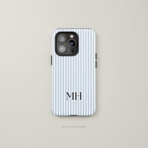 Personalised Phone Case, Trendy Blue and White Stripe, iPhone, Samsung, Google, Gift for Her, Gift for Him, Personalised Gift