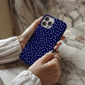 Navy Blue Polka Dot Phone Case, Tough Case, iPhone 16 15 14 13 12 11 Pro Max, Samsung Galaxy S24 S23, Google Pixel, Girly Gift, Gift for Mum