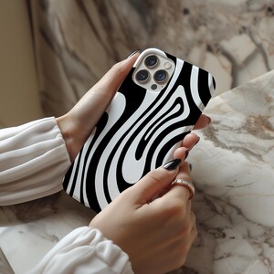 Wavy Abstract Groovy Black White Phone Case, iPhone 16 15 14 13 12, All Models, Samsung S24 S23 S22 S21 S10 S20, Google Pixel, Gift for Her