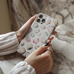 Vintage Seashell Pattern Phone Case, Beachy Tropical Phone Case, iPhone 16 15 14 13 12 11, Samsung Galaxy S25 S24 S23 S22, Google Pixel