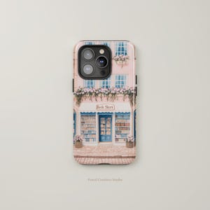 Tough Phone Case, Charming Bookstore, Vintage-Inspired iPhone 16 15 14, Samsung S25 S24 S23, Floral Bookshop Decor, Cottage Core Aesthetic