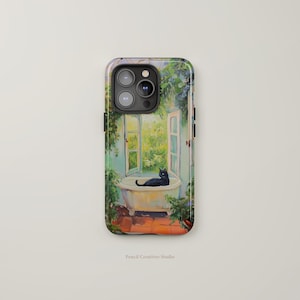 Black Cat in Bathroom Phone Case, iPhone 16 Pro Max Phone Case, Aesthetic Phone Case, iPhone 15 14 13 12, Gift for Her, Samsung, Google