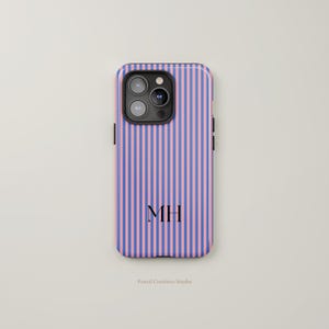 Personalised Phone Case, Trendy Pink and Blue Stripe, iPhone 16 15 14, Samsung Galaxy, Google, Gift for Her, Gift for Him, Personalised Gift