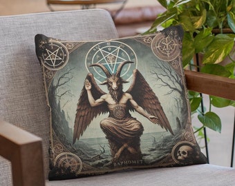 Almohada cuadrada de Baphomet, decoración satánica para el hogar, almohada ocultista, decoración gótica para el dormitorio, cabra sabática, el sigilo de Baphomet, diseño de pentagrama, almohada de regalo