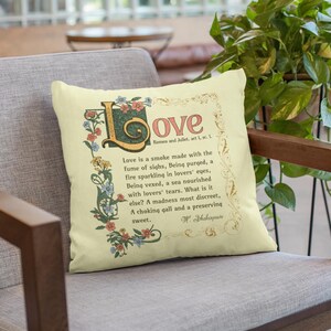 Romeo and Juliet by Shakespeare Square Pillow Romantic Ambiance Decor Quote for Elegant Living Room or Bedroom Love Poem Pillow Included
