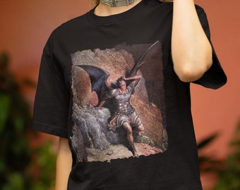 Gustave Doré Shirt Paradise Lost John Milton Engraving T-Shirt Lucifer Fallen Angel Famous Painting Art Shirt Gift for Biblical Art Lovers