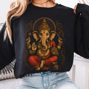 Ganesha Sweatshirt, Hindu Elefant Gott Pullover, Lord Ganesh Hoodie für Yoga & Meditation spirituelles Geschenk, Boho Vedic Kleidung göttlich Weiblich
