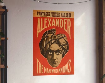 Vintage Magier Poster Alexander der Mann, der Vintage Poster Home Decor New York Werbeplakat Kunst Arbeit Geschenk Vintage Magic Show weiß