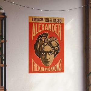 Vintage Magier Poster Alexander der Mann, der Vintage Poster Home Decor New York Werbeplakat Kunst Arbeit Geschenk Vintage Magic Show weiß