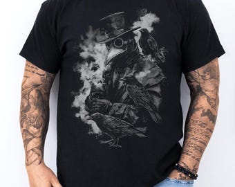 Camiseta de Doctor de la Plaga Cuervo: Arte gótico medieval / Camiseta unisex steampunk macabra y oscura / Diseño de máscara de la muerte negra