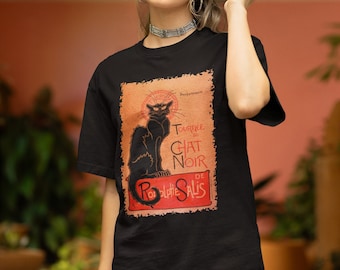 Le Chat Noir Vintage Shirt for Women Poster Vintage French Poster Tee Black Cat Vintage Poster Paris Shirt by Théophile Alexandre Steinlen