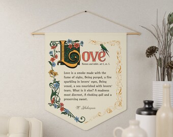 Romeo and Juliet by Shakespeare Pennant Wall Decor, Art Canvas Quote for Elegant Living Room or Bedroom, Love Poem Wall Decor, Gift For Her