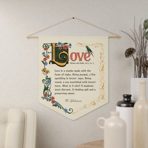 Romeo and Juliet by Shakespeare Pennant Wall Decor, Art Canvas Quote for Elegant Living Room or Bedroom, Love Poem Wall Decor, Gift For Her