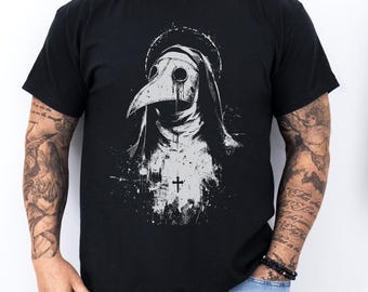 Camiseta de Monja Doctora de la Peste: Camiseta de Arte Gótico Oscuro / Camiseta con Diseño de Máscara de la Muerte Negra / Camiseta de Estilo Horror Medieval