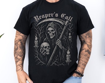Grim Reaper T-Shirt Gothic Gift: Dark Aesthetic Tee, Metalhead Apparel Shirt, Unisex Shirt