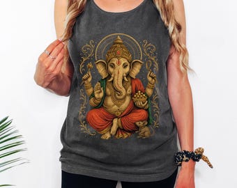 Ganesha linne bekväma färger: Spirituell yogatröja | Hinduisk gud Ganesh-tröja | Boho meditationstopp Diwali klädgåva | Zen estetiskt linne