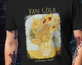 Zonnebloemen van Van Gogh Unisex T-shirt beroemd schilderij shirt voor kunstliefhebbers cadeau voor kunstenaars, artistieke kleding, shirt Vincent van Gogh kleding