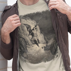 Paradise Lost Gustave Doré Shirt - John Milton Engraving T-Shirt featuring Lucifer as Fallen Angel. Perfect gift for art lovers. Classic art design for fans of famous engravings and iconic paintings.