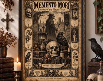 Memento Mori Poster: Wandbild mit Pestdoktormotiv | Gotische Wohndekoration | Druck der Schwarzen Pest | Mittelalterliche Makabre Kunst | Geschenk für Liebhaber düsterer Geschichte