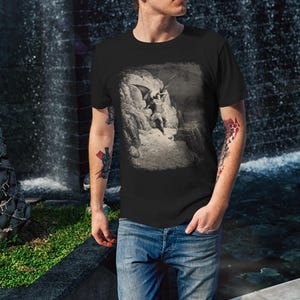 Paradise Lost Gustave Doré Shirt - John Milton Engraving T-Shirt featuring Lucifer as Fallen Angel. Perfect gift for art lovers. Classic art design for fans of famous engravings and iconic paintings.