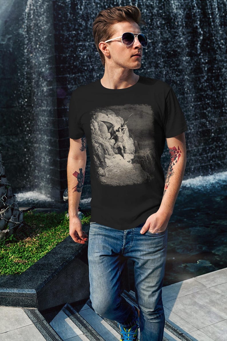 Paradise Lost Gustave Doré Shirt - John Milton Engraving T-Shirt featuring Lucifer as Fallen Angel. Perfect gift for art lovers. Classic art design for fans of famous engravings and iconic paintings.
