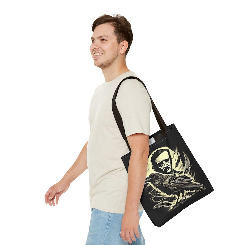 Edgar Allan Poe Gothic Tote Bag - Vintage Style Book Lover Gift Dark Academia Literary Tote, Poe Art Poetry Gift Idea for Bookish, The Raven