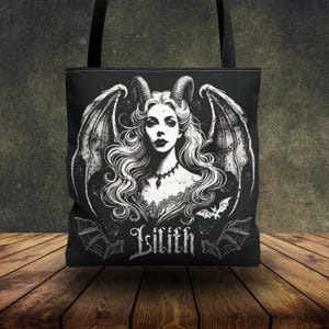 Lilith Pagan Goddess Tote Bag for Gothic Women, Satanic Occult Wicca Witchy Gift, Dark Goth Bag, Alternative Bag, Paganism Accessory