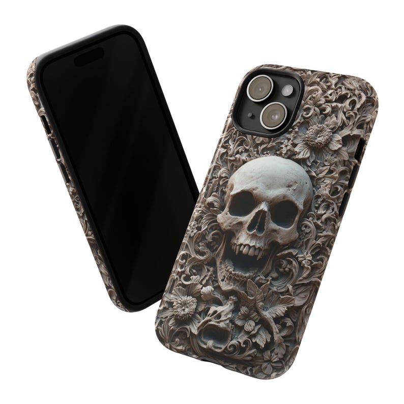 Gothic iPhone Case with 3D Skull – Macabre Baroque Design for iPhone 16, 15, 14, 13 Pro Max & All Models. Dark Aesthetic Phone Case for Gothic Style Lovers. Unique Gothic Gift for Him or Her