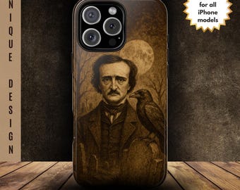 Edgar Allan Poe Gothic iPhone Case The Raven Vintage Style Book Lover Gift Dark Academia, iPhone Pro Max Plus & All Models Cover