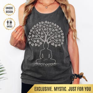 Buddha Bodhi Tree Tank Top Comfort Colors Zen Shirt Enlightenment Symbol | Gift for Mindful Yogis, Spiritual Seekers & Inner Peace