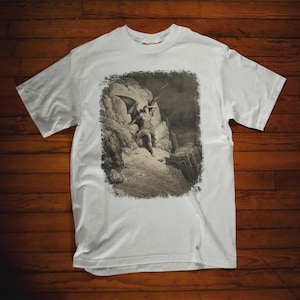 Paradise Lost Gustave Doré Shirt - John Milton Engraving T-Shirt featuring Lucifer as Fallen Angel. Perfect gift for art lovers. Classic art design for fans of famous engravings and iconic paintings.