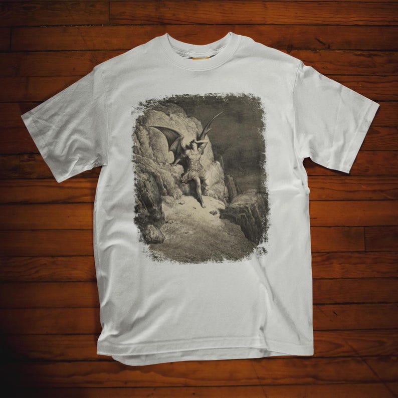 Paradise Lost Gustave Doré Shirt - John Milton Engraving T-Shirt featuring Lucifer as Fallen Angel. Perfect gift for art lovers. Classic art design for fans of famous engravings and iconic paintings.