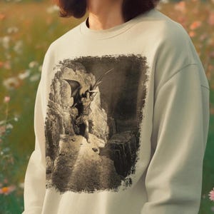 Gustave Doré Sweatshirt Paradise Lost John Milton Engraving Jumper Lucifer Fallen Angel Biblical Famous Painting Pullover Gift for Art Lover