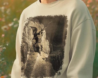 Gustave Doré Sweatshirt Paradise Lost John Milton Engraving Jumper Lucifer Fallen Angel Biblical Famous Painting Pullover Gift for Art Lover