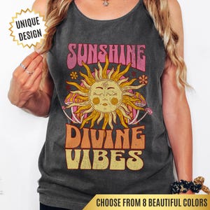 Sunshine Tank Top Gift for Her, Comfort Colors Tank, Sun Graphic Tee, Boho Tee, Retro 70s Style Shirt, Hippie Tank Top, Oversized Tank Top
