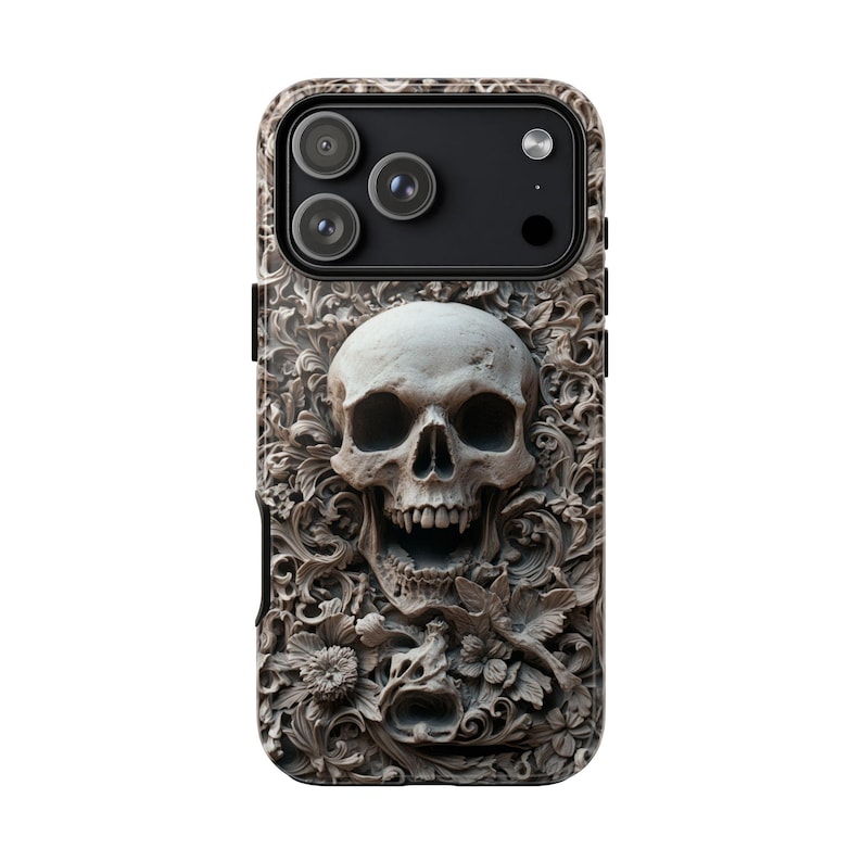 Gothic iPhone Case with 3D Skull – Macabre Baroque Design for iPhone 17, 16, 15, 14, 13 Pro Max & All Models. Dark Aesthetic Phone Case for Gothic Style Lovers. Unique Gothic Gift for Him or Her