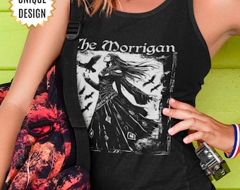 Morrigan Tank Top, keltische Göttin Shirt, dunkles weibliches Hexen Geschenk, heidnisches Shirt mit Rundhalsausschnitt, Hexerei Kleidung, Wicca Kleidung