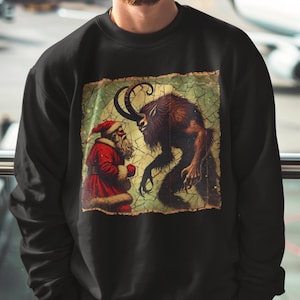 Krampus vs Santa Claus Sweatshirt, Merry Creepmas Jumper, Dark Holiday Apparel, Creepy Vintage Christmas Sweatshirt, Dark Folklore Gift Idea