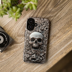 Gothic iPhone Case with 3D Skull – Macabre Baroque Design for iPhone 16, 15, 14, 13 Pro Max & All Models. Dark Aesthetic Phone Case for Gothic Style Lovers. Unique Gothic Gift for Him or Her