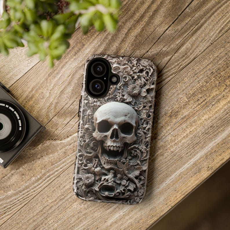 Gothic iPhone Case with 3D Skull – Macabre Baroque Design for iPhone 16, 15, 14, 13 Pro Max & All Models. Dark Aesthetic Phone Case for Gothic Style Lovers. Unique Gothic Gift for Him or Her