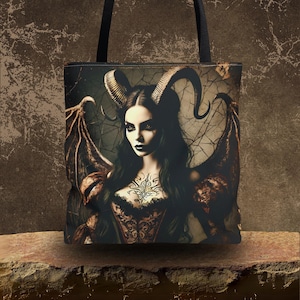 Lilith Pagan Goddess Tote Bag for Gothic Women, Satanic Occult Wicca Witchy Gift, Dark Feminine Goth Bag, Alternative Bag Paganism Accessory