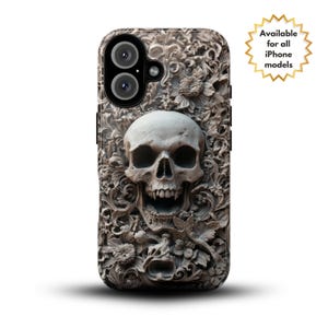 Gothic iPhone Case, 3D Skull Phone Case, Baroque Gothic Case, Macabre Phone Case, iPhone 16 15 14 13 Pro Max Plus & All Models, Gothic Gift