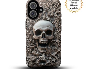 Gothic iPhone Case, 3D Skull Phone Case, Baroque Gothic Case, Macabre Phone Case, All iPhone Models Pro Max Plus & All Models, Gothic Gift
