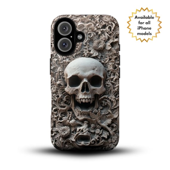 Gothic iPhone Case, 3D Skull Phone Case, Baroque Gothic Case, Macabre Phone Case, All iPhone Models Pro Max Plus & All Models, Gothic Gift