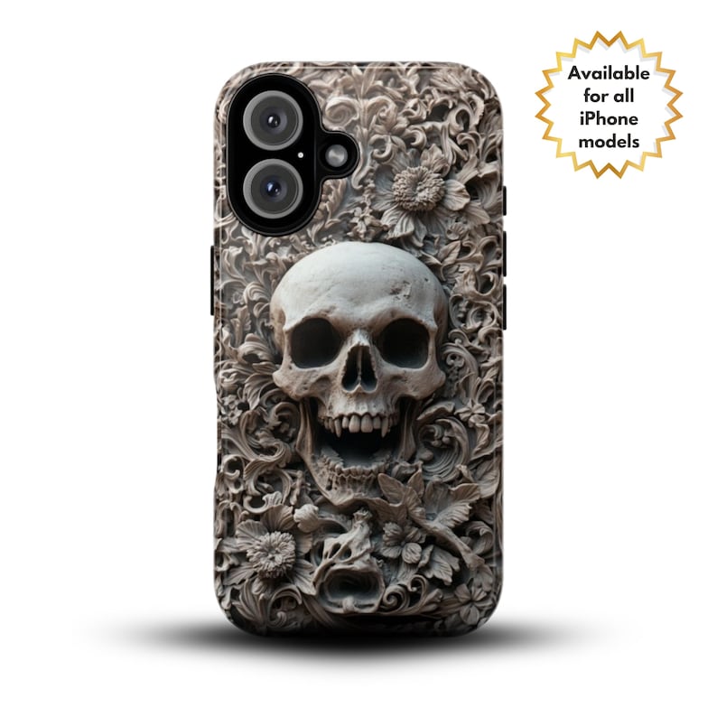 Gothic iPhone Case with 3D Skull – Macabre Baroque Design for iPhone 16, 15, 14, 13 Pro Max & All Models. Dark Aesthetic Phone Case for Gothic Style Lovers. Unique Gothic Gift for Him or Her