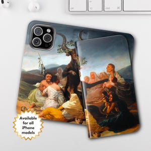 Custodia per iPhone "Sabba delle Streghe" di Goya, regalo per gli amanti dell'arte, custodia a libro per iPhone con dipinto famoso, custodia a portafoglio per belle arti con porta carte