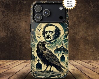 Edgar Allan Poe Gothic iPhone Case The Raven Vintage Style Book Lover Gift Dark Academia, All iPhone Models Air Plus Pro Max & More Cover