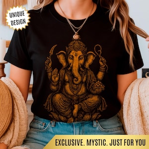 Ganesha T-Shirt, Hindu Elephant God Tee, Lord Ganesh Shirt for Yoga, Meditation Spiritual Gift, Boho Indian Graphic Tee, Divine Femenine
